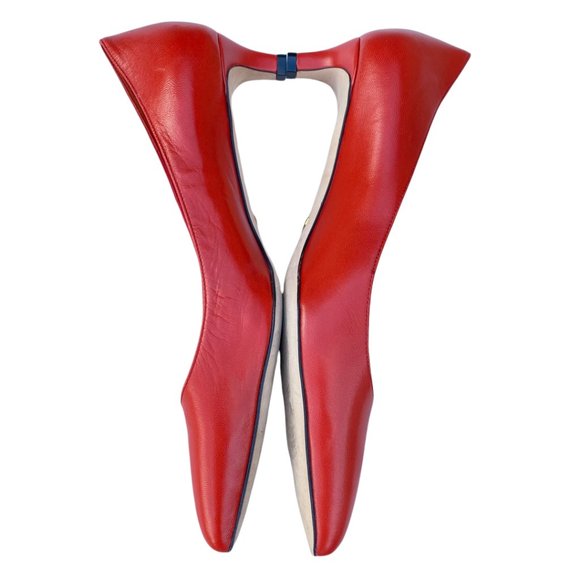GUCCI Orange Red Oxidation Leather Gloria Kitten Heel Pumps Size 38.5 US 8.5 - Picture 7 of 15